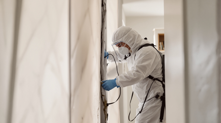 Professional mold remediation in progress